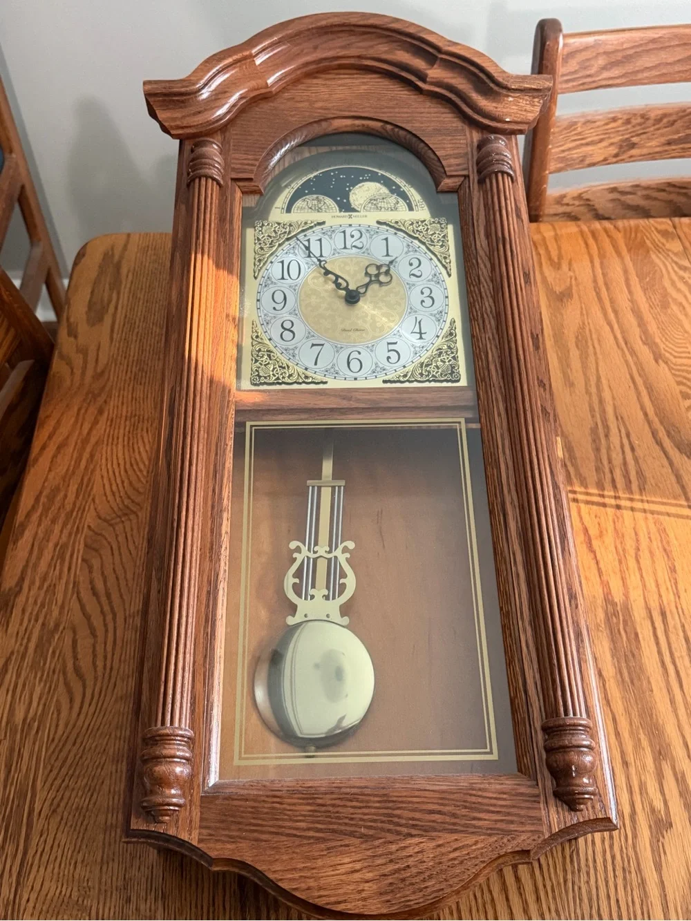 Howard Miller Fenton 620-156 Golden Oak Wall Clock Dual Chime FULLY FUNCTIONAL